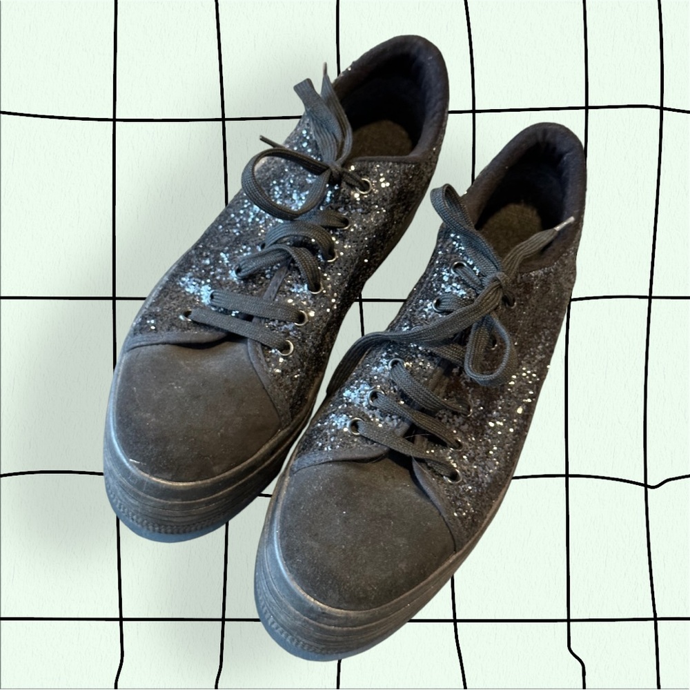 Black Glitter Platform Sneakers